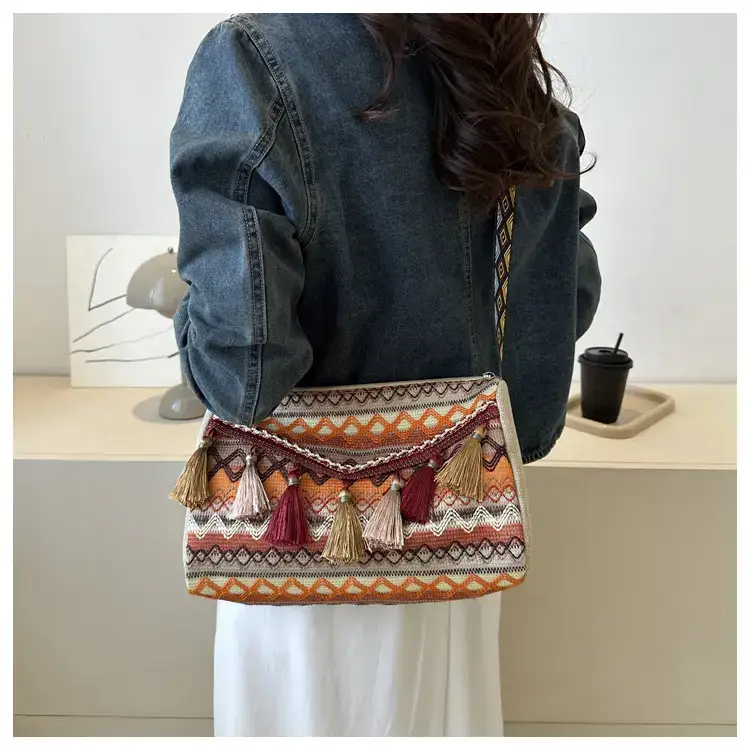 2023 Ethnic Tassel Shoulder Tote Bag with Tassels — feature 14