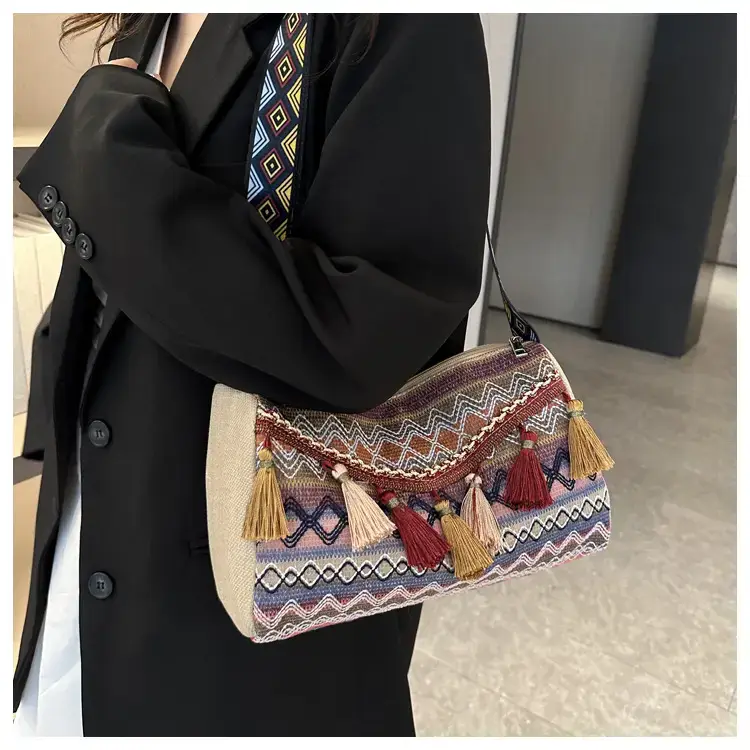 2023 Ethnic Tassel Shoulder Tote Bag with Tassels — feature 15