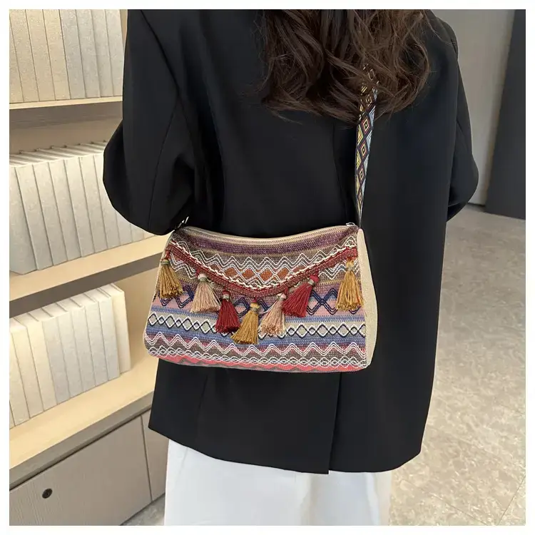 2023 Ethnic Tassel Shoulder Tote Bag with Tassels — feature 16