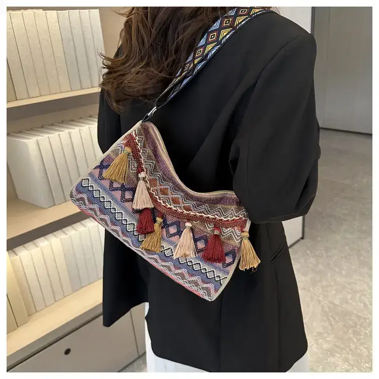 2023 Ethnic Tassel Shoulder Tote Bag with Tassels — feature 17