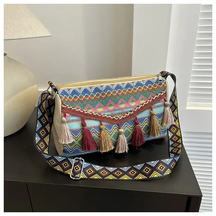 2023 Ethnic Tassel Shoulder Tote Bag with Tassels — feature 19