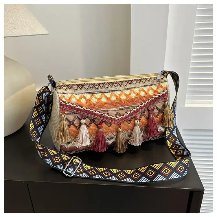 2023 Ethnic Tassel Shoulder Tote Bag with Tassels — feature 20