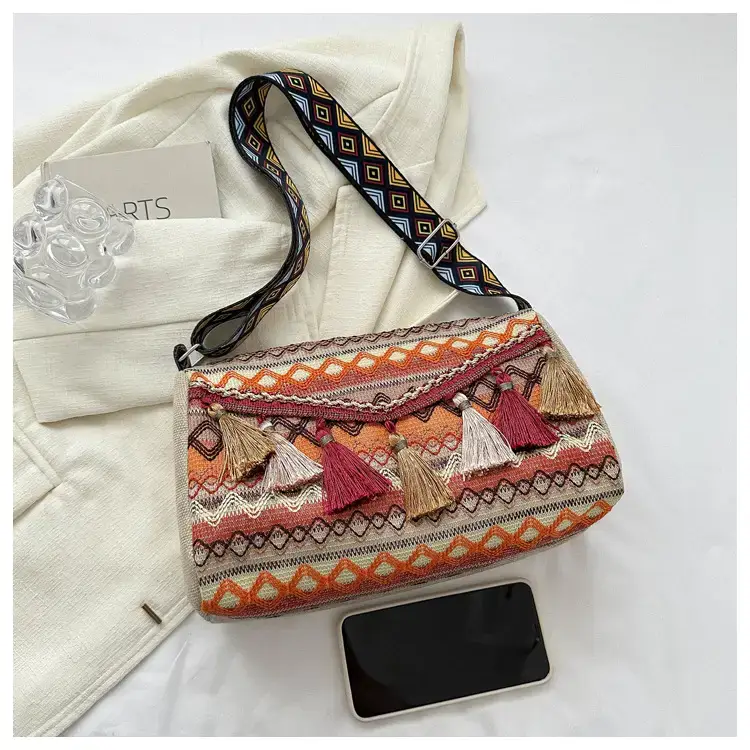 2023 Ethnic Tassel Shoulder Tote Bag with Tassels — feature 8