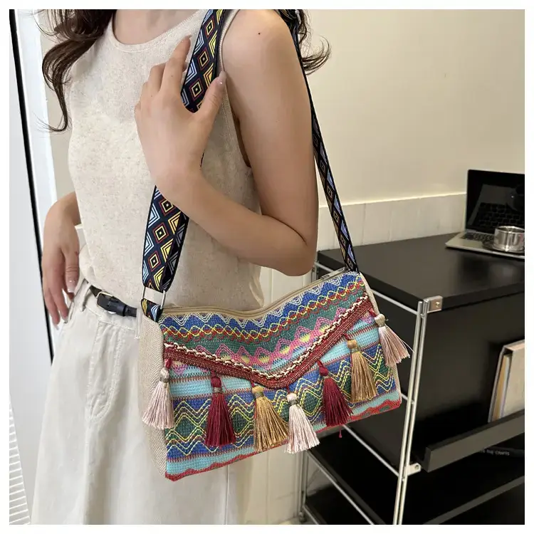 2023 Ethnic Tassel Shoulder Tote Bag with Tassels — feature 9