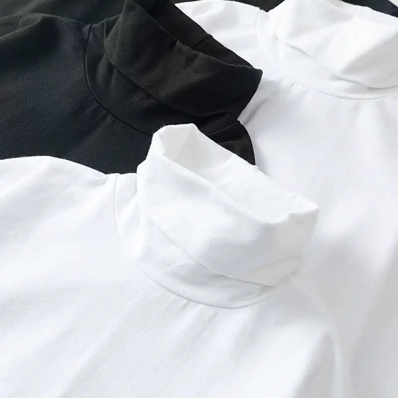 Men Winter Turtleneck T-Shirt 270g Solid Black White - Image 3