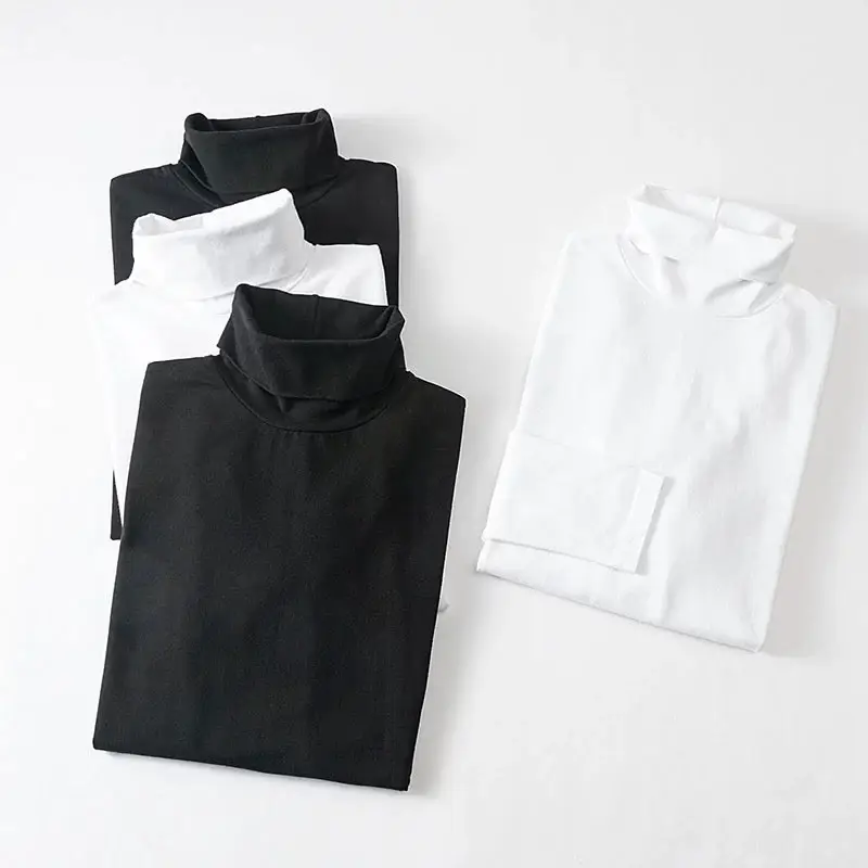 Men Winter Turtleneck T-Shirt 270g Solid Black White - Image 4