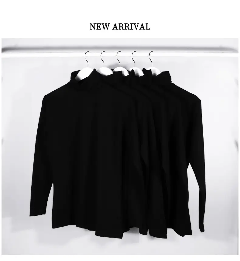 Men Winter Turtleneck T-Shirt 270g Solid Black White — feature 1