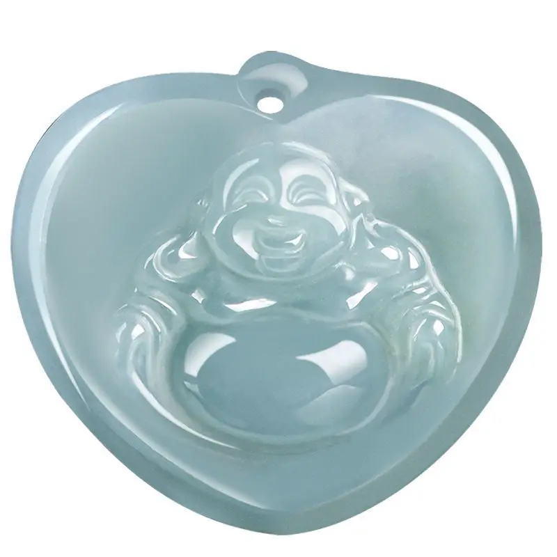 Natural Jade Buddha Heart Pendant Blue Water Glitter - Image 5