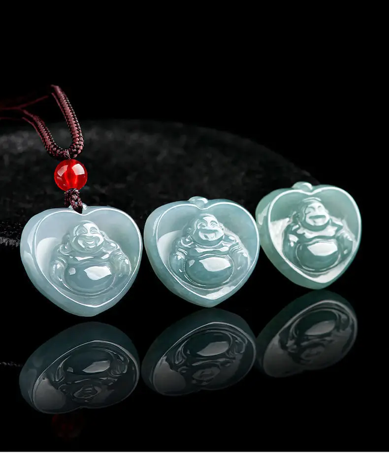 Natural Jade Buddha Heart Pendant Blue Water Glitter — feature 3