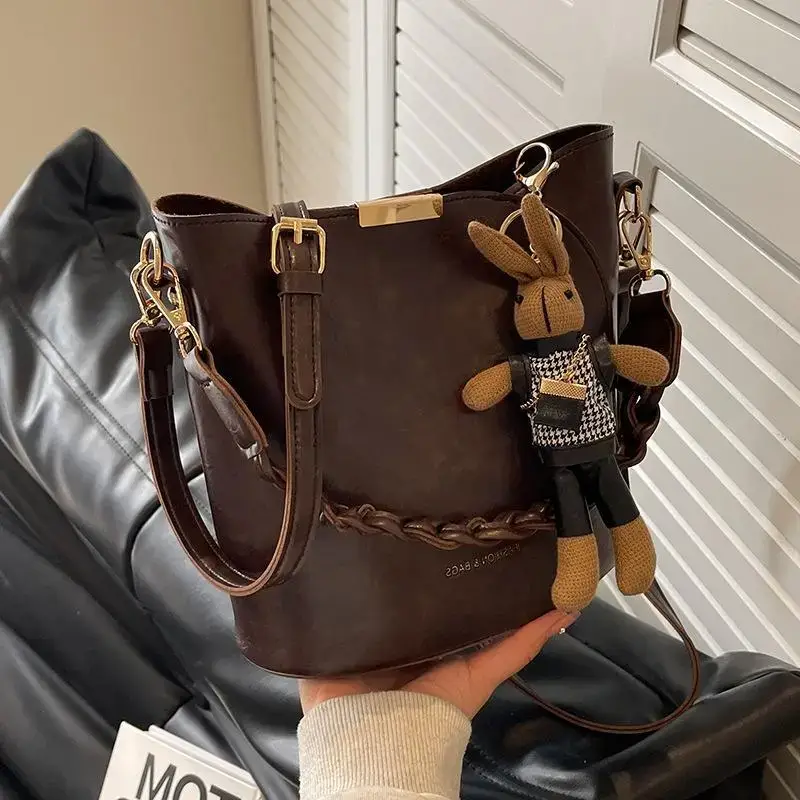 Black Bucket Bag for Women Retro Shoulder Messenger - Image 6