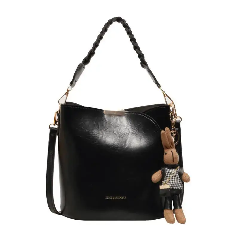 Black Bucket Bag for Women Retro Shoulder Messenger - Image 9