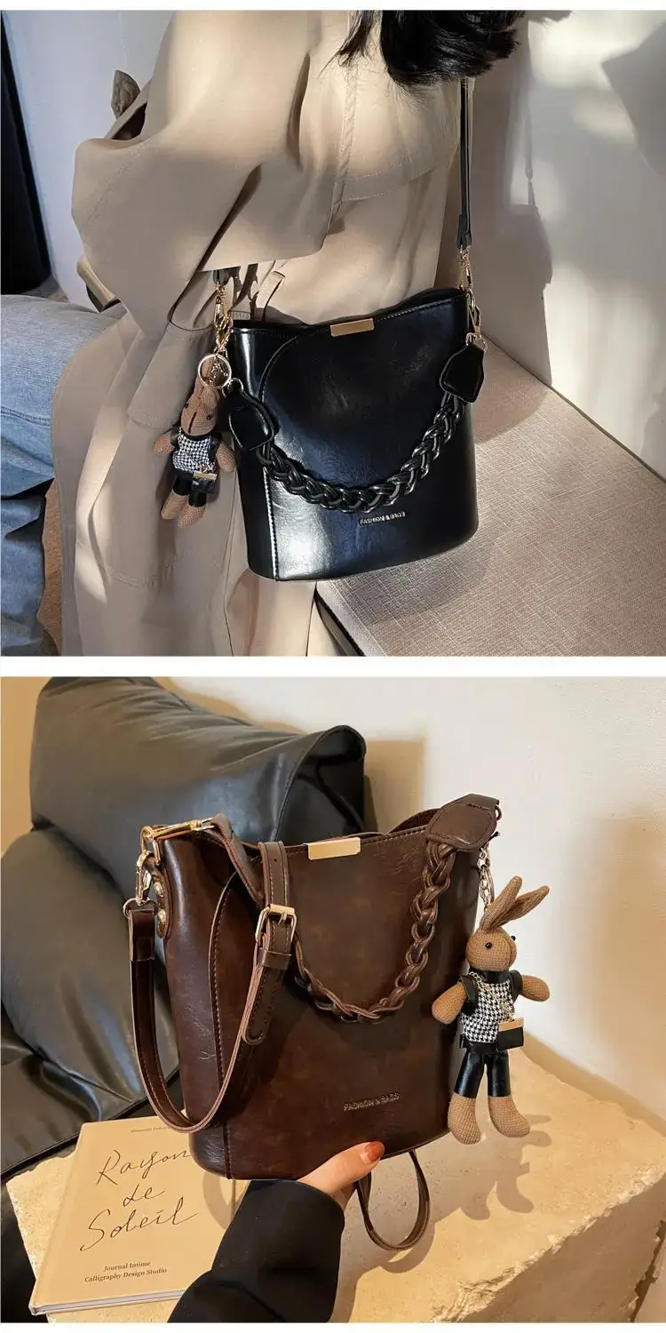 Black Bucket Bag for Women Retro Shoulder Messenger — feature 10