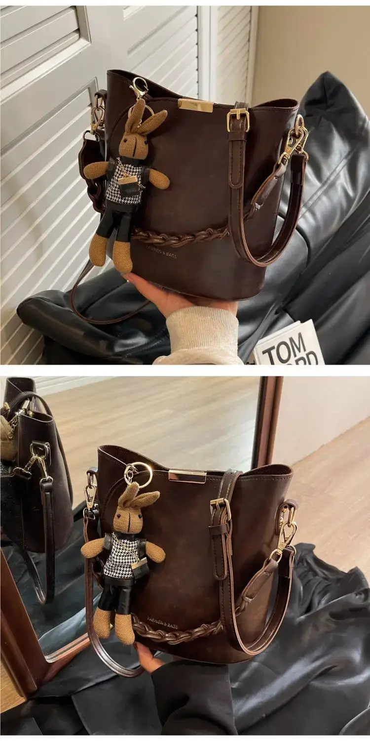 Black Bucket Bag for Women Retro Shoulder Messenger — feature 11