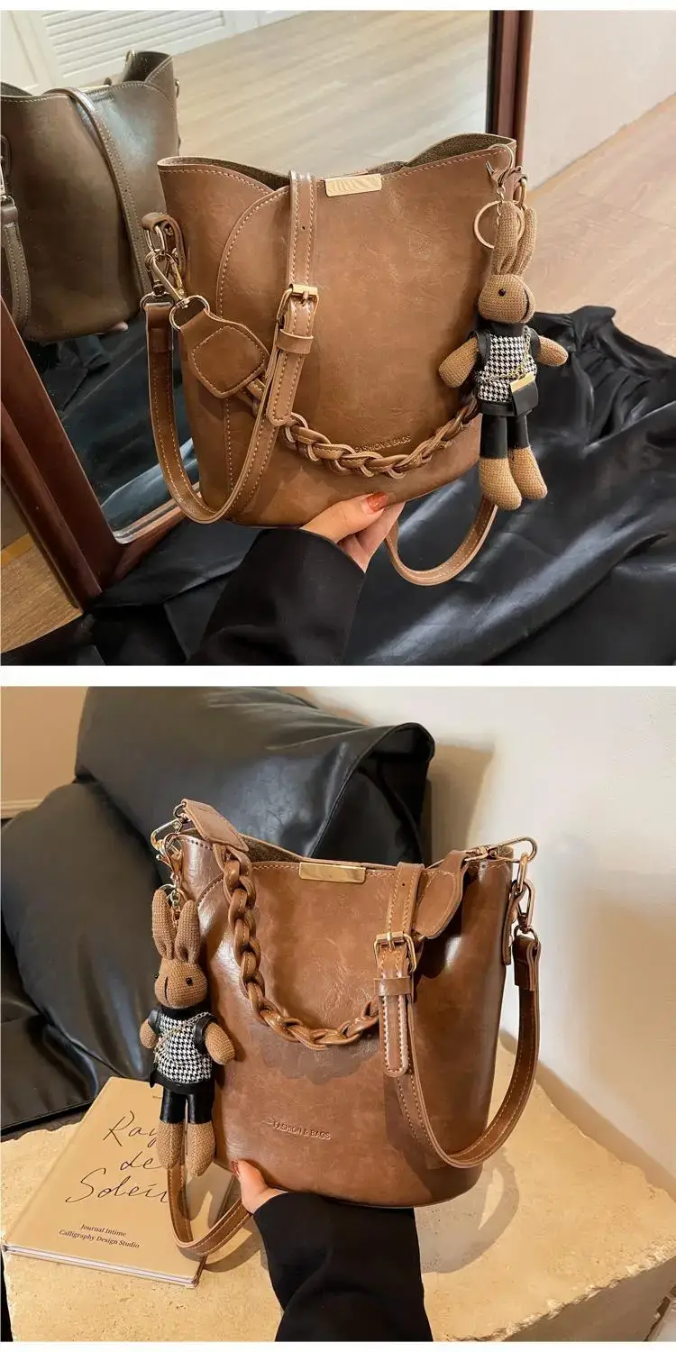 Black Bucket Bag for Women Retro Shoulder Messenger — feature 12