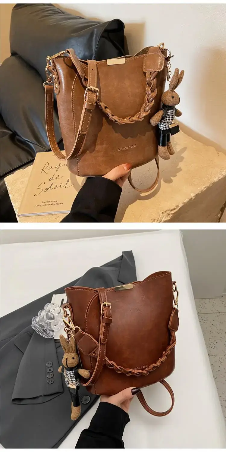Black Bucket Bag for Women Retro Shoulder Messenger — feature 13
