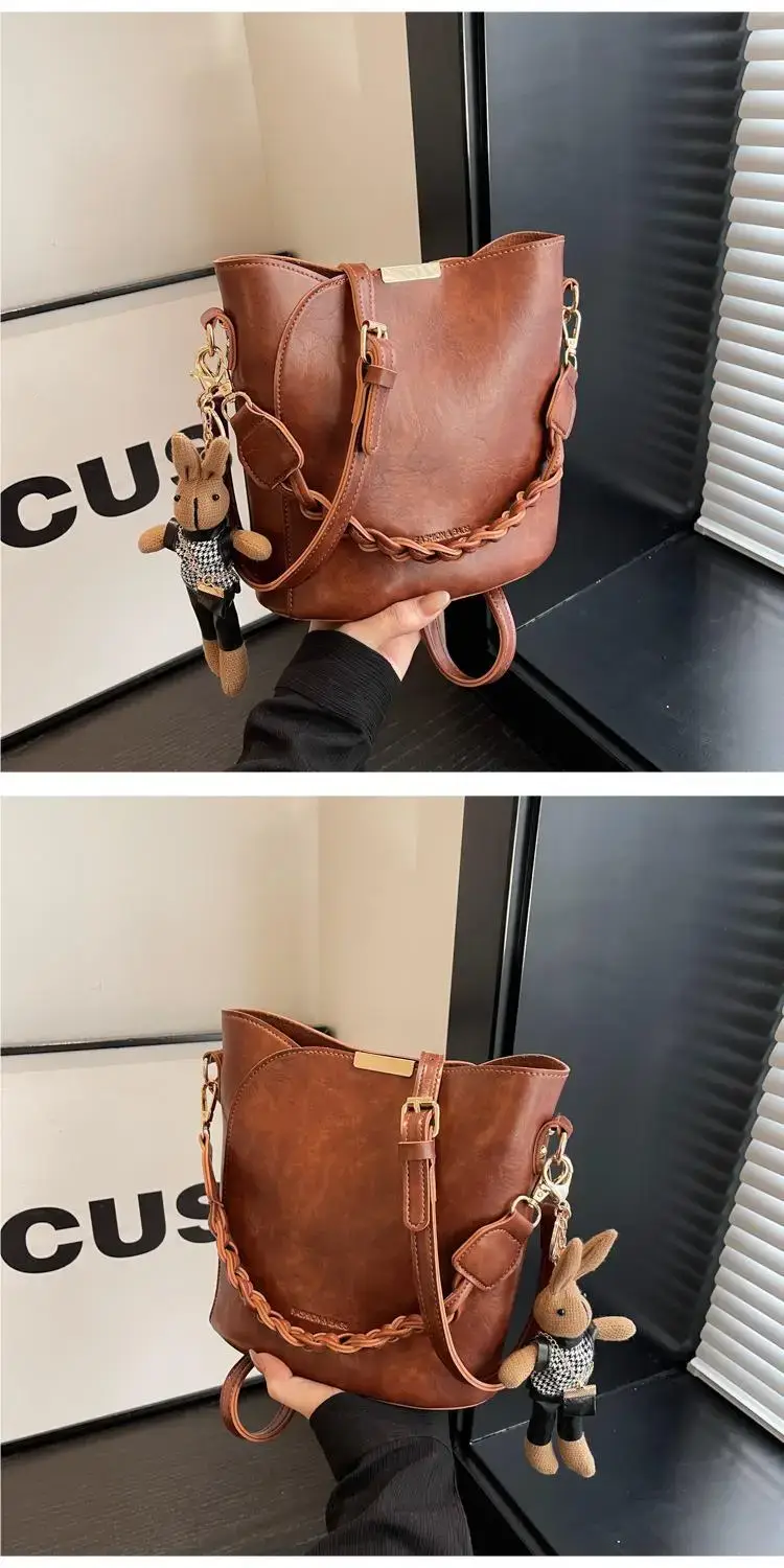 Black Bucket Bag for Women Retro Shoulder Messenger — feature 14