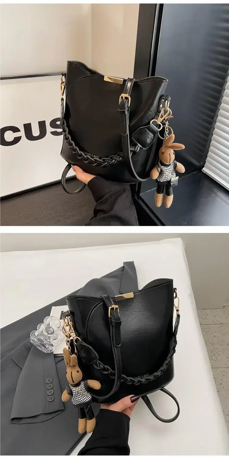 Black Bucket Bag for Women Retro Shoulder Messenger — feature 15