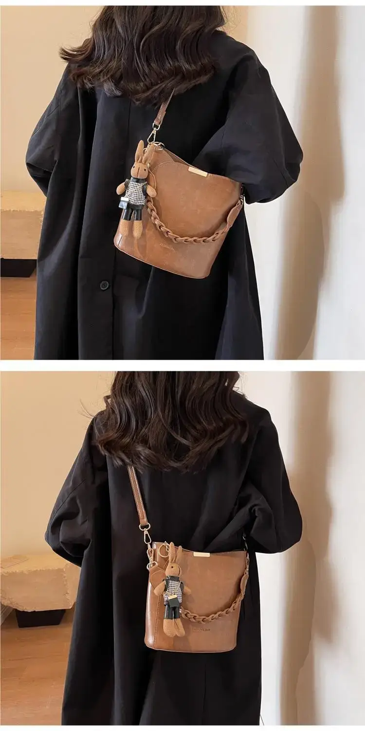 Black Bucket Bag for Women Retro Shoulder Messenger — feature 5