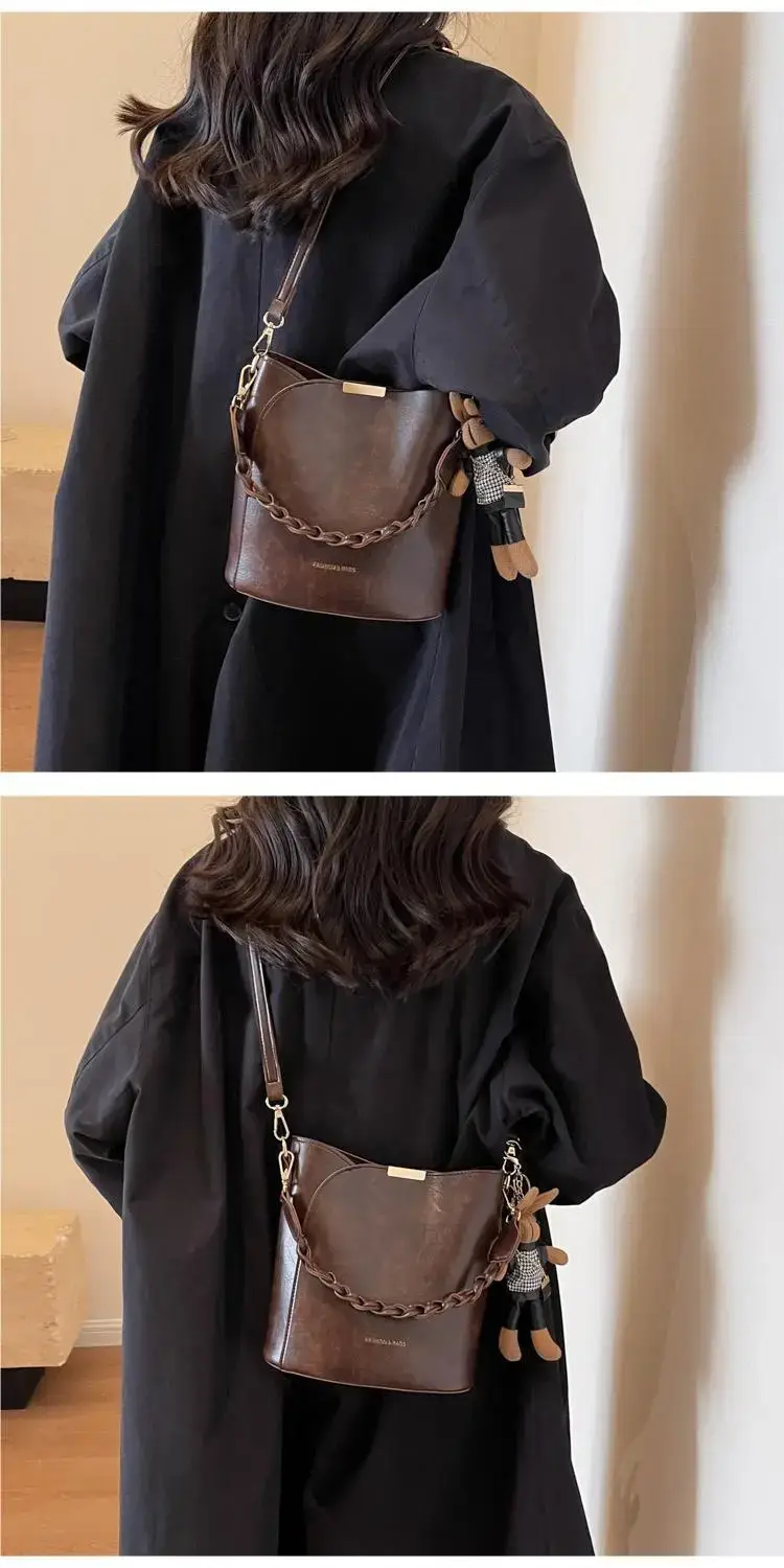 Black Bucket Bag for Women Retro Shoulder Messenger — feature 6