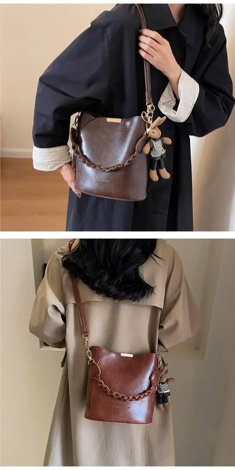Black Bucket Bag for Women Retro Shoulder Messenger — feature 7
