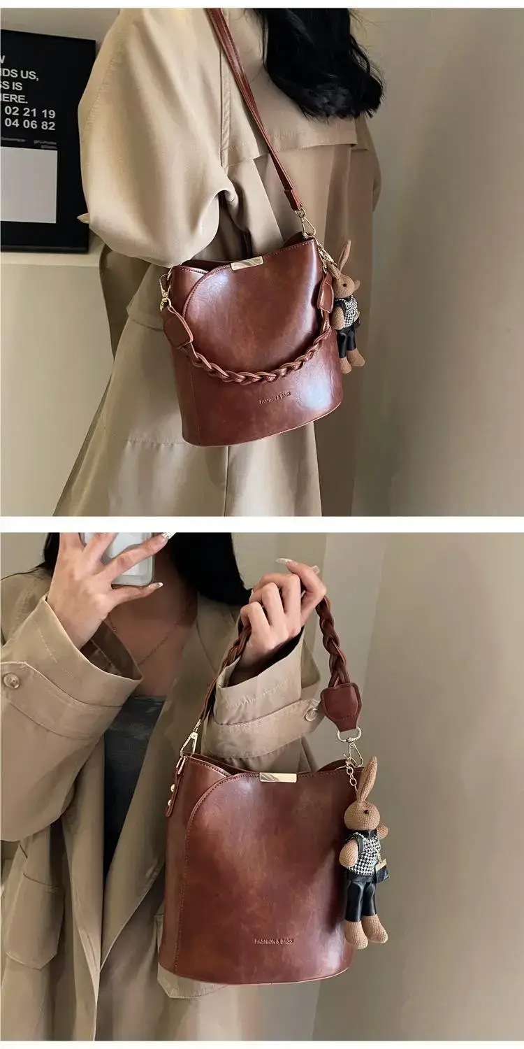 Black Bucket Bag for Women Retro Shoulder Messenger — feature 8