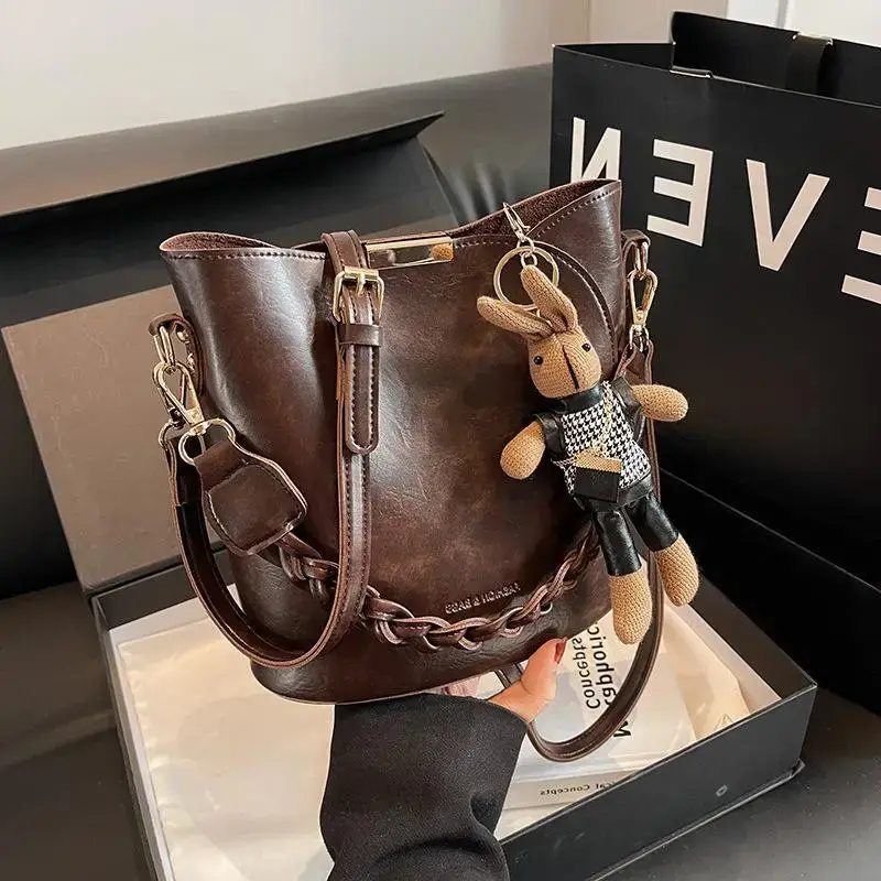 Black Bucket Bag for Women Retro Shoulder Messenger - Image 2