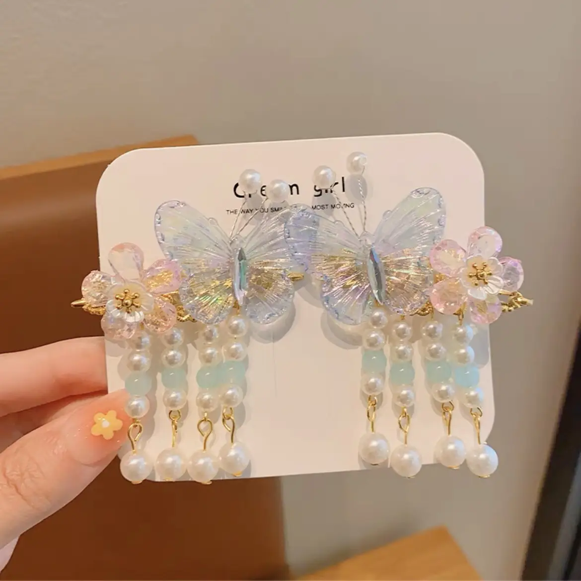 Children's Antique Hairpin with Fairy Tassel Bow - Image 3