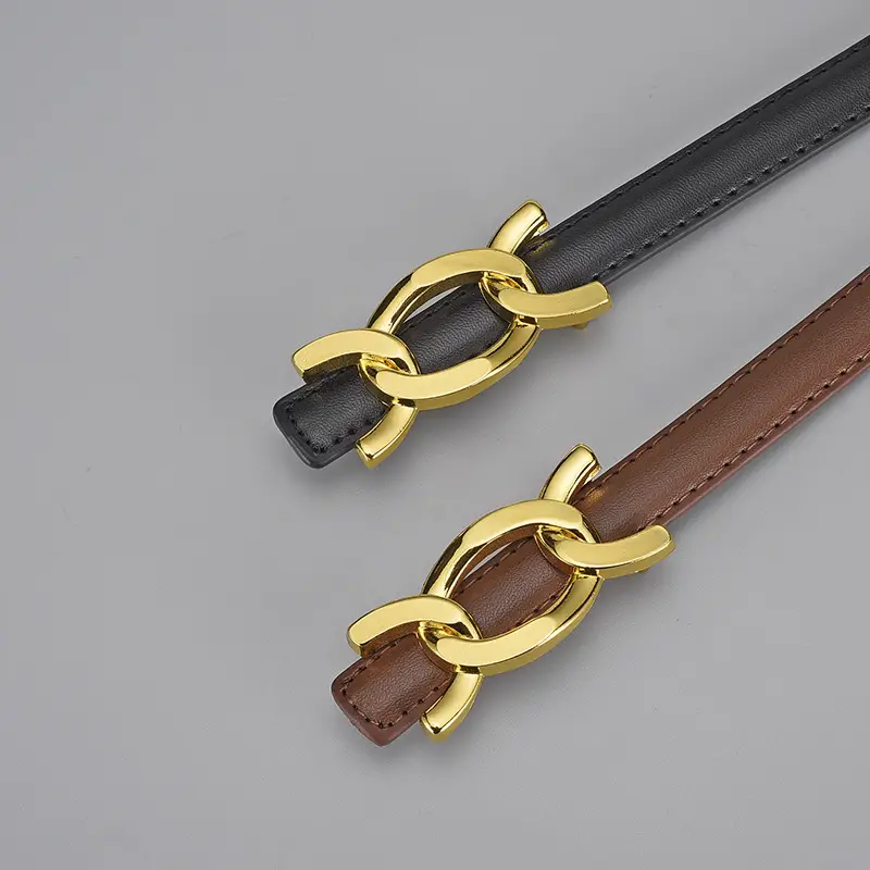 Women Genuine Leather Gold Chain Belt Pastoral Style Waist-Cinching - Image 3