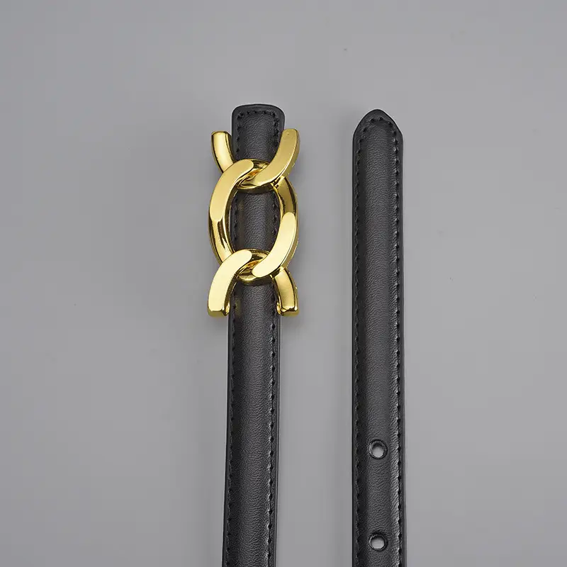 Women Genuine Leather Gold Chain Belt Pastoral Style Waist-Cinching - Image 4