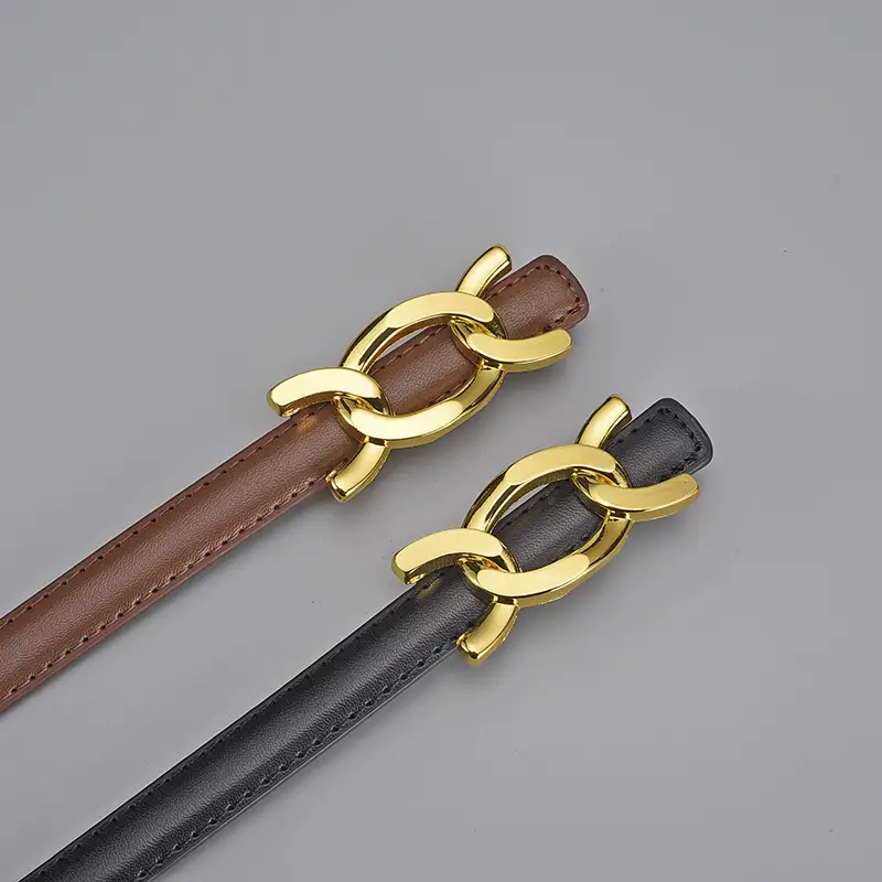 Women Genuine Leather Gold Chain Belt Pastoral Style Waist-Cinching - Image 5