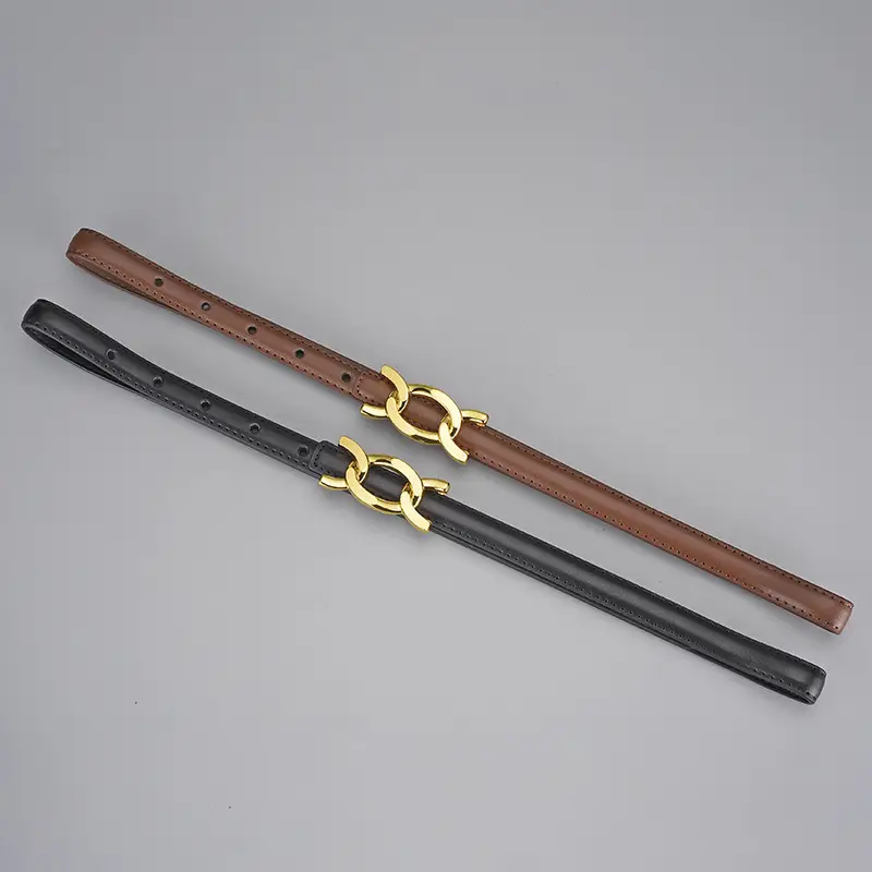 Women Genuine Leather Gold Chain Belt Pastoral Style Waist-Cinching - Image 6