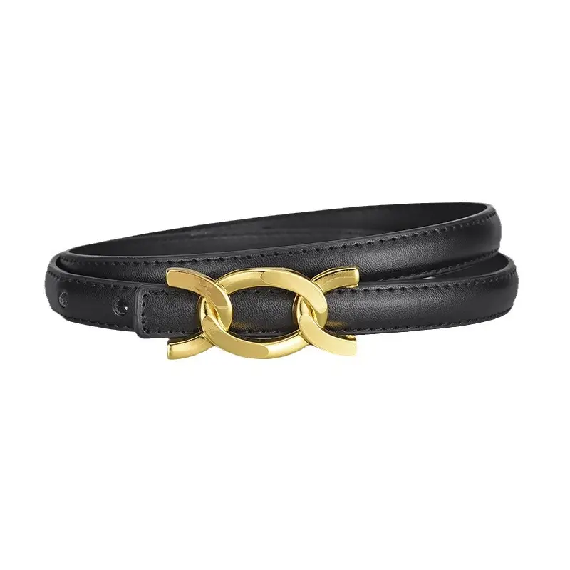 Women Genuine Leather Gold Chain Belt Pastoral Style Waist-Cinching - Image 7