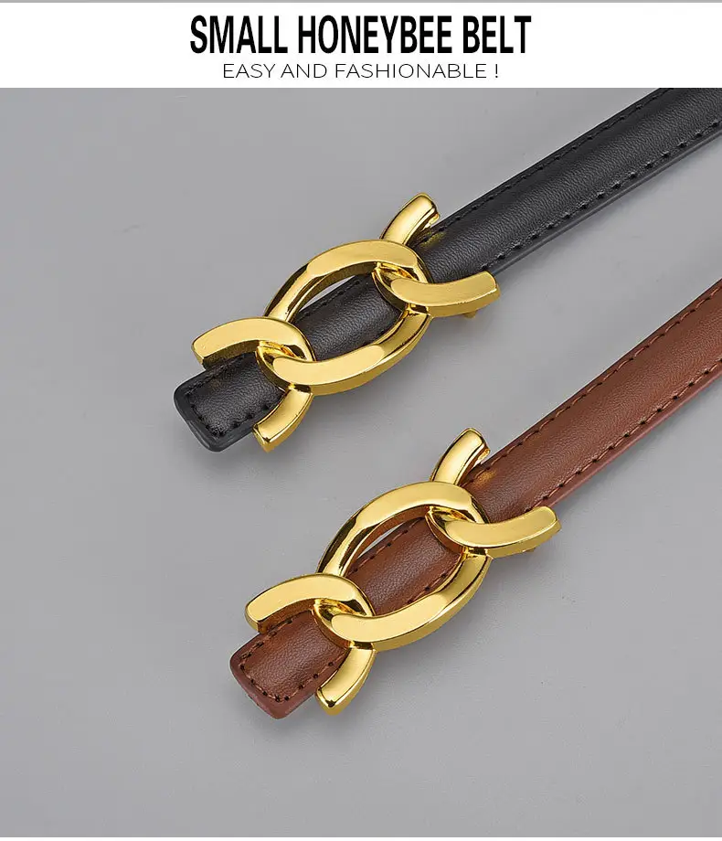 Women Genuine Leather Gold Chain Belt Pastoral Style Waist-Cinching — feature 10