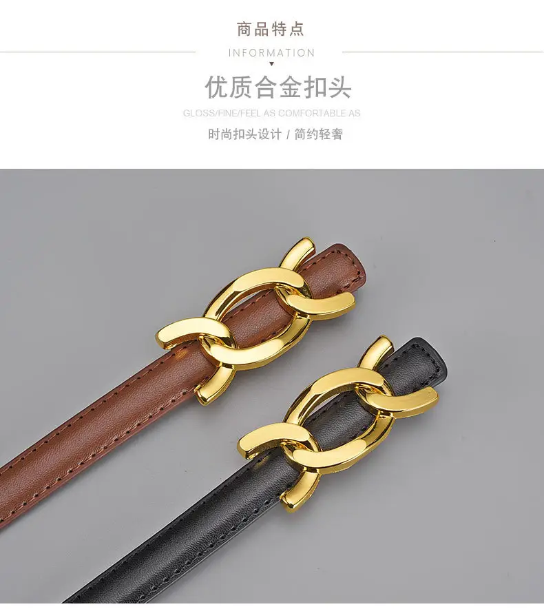 Women Genuine Leather Gold Chain Belt Pastoral Style Waist-Cinching — feature 11