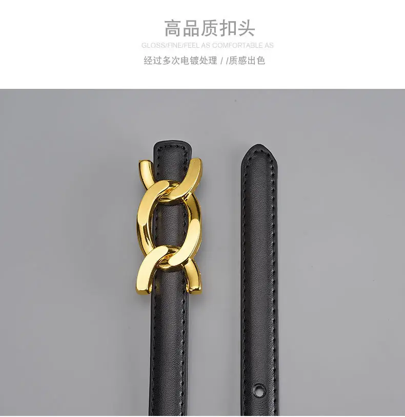 Women Genuine Leather Gold Chain Belt Pastoral Style Waist-Cinching — feature 12