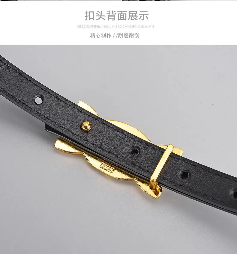 Women Genuine Leather Gold Chain Belt Pastoral Style Waist-Cinching — feature 16
