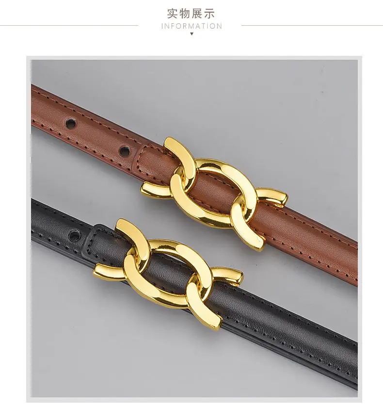 Women Genuine Leather Gold Chain Belt Pastoral Style Waist-Cinching — feature 19
