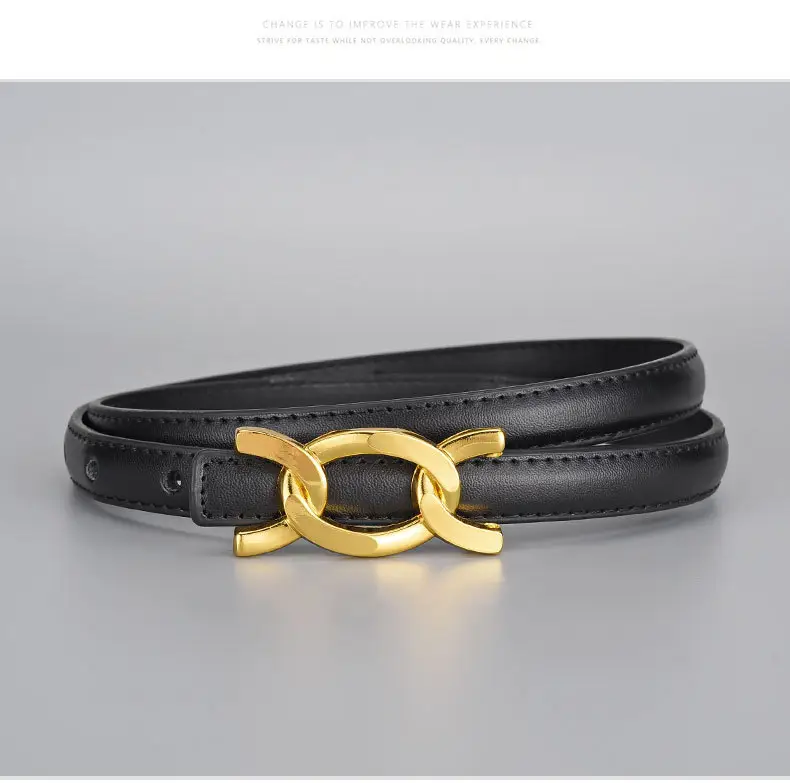 Women Genuine Leather Gold Chain Belt Pastoral Style Waist-Cinching — feature 20