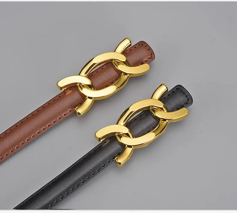 Women Genuine Leather Gold Chain Belt Pastoral Style Waist-Cinching — feature 21