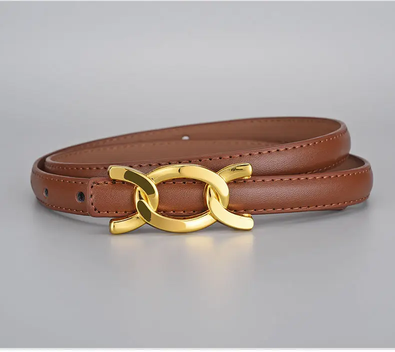Women Genuine Leather Gold Chain Belt Pastoral Style Waist-Cinching — feature 22