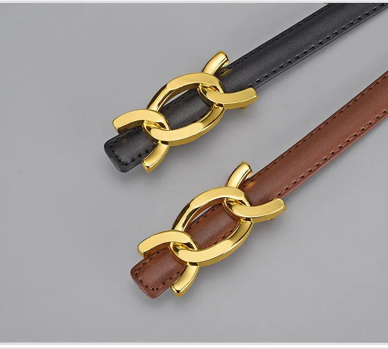 Women Genuine Leather Gold Chain Belt Pastoral Style Waist-Cinching — feature 23