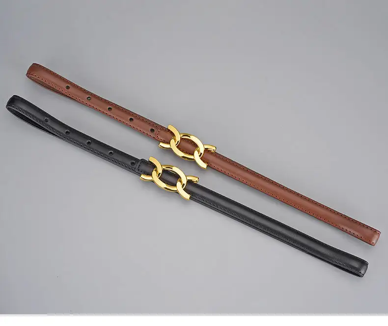 Women Genuine Leather Gold Chain Belt Pastoral Style Waist-Cinching — feature 24