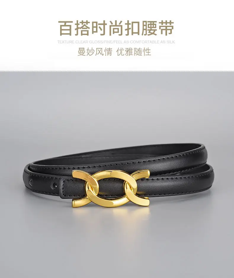 Women Genuine Leather Gold Chain Belt Pastoral Style Waist-Cinching — feature 9