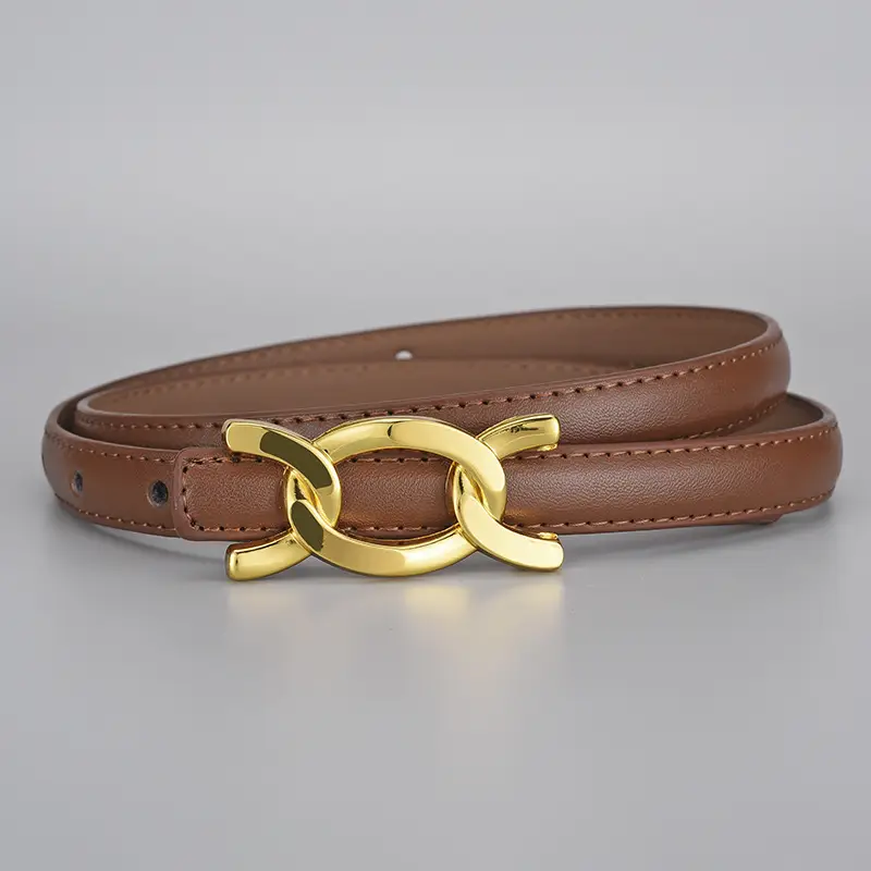 Women Genuine Leather Gold Chain Belt Pastoral Style Waist-Cinching - Image 2