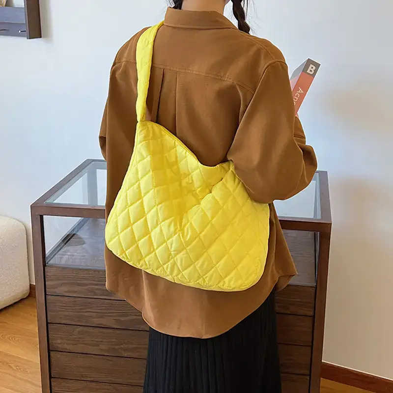 Yellow Quilted Shoulder Bag for Women 2024 Winter - Image 9