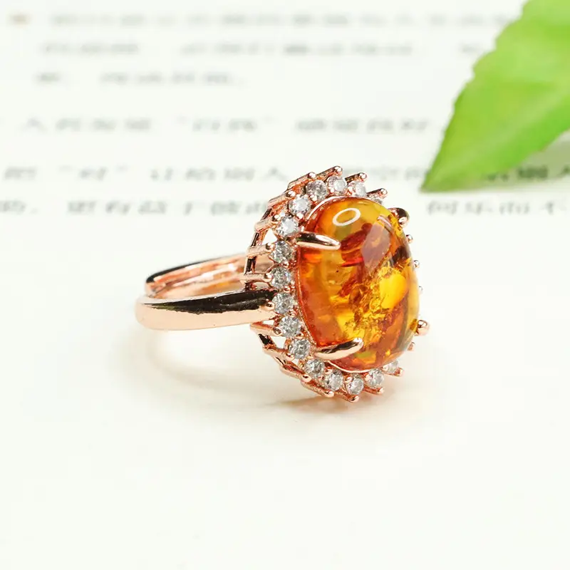 Aiyu Natural Amber Sunflower Ring Rose Gold - Image 3