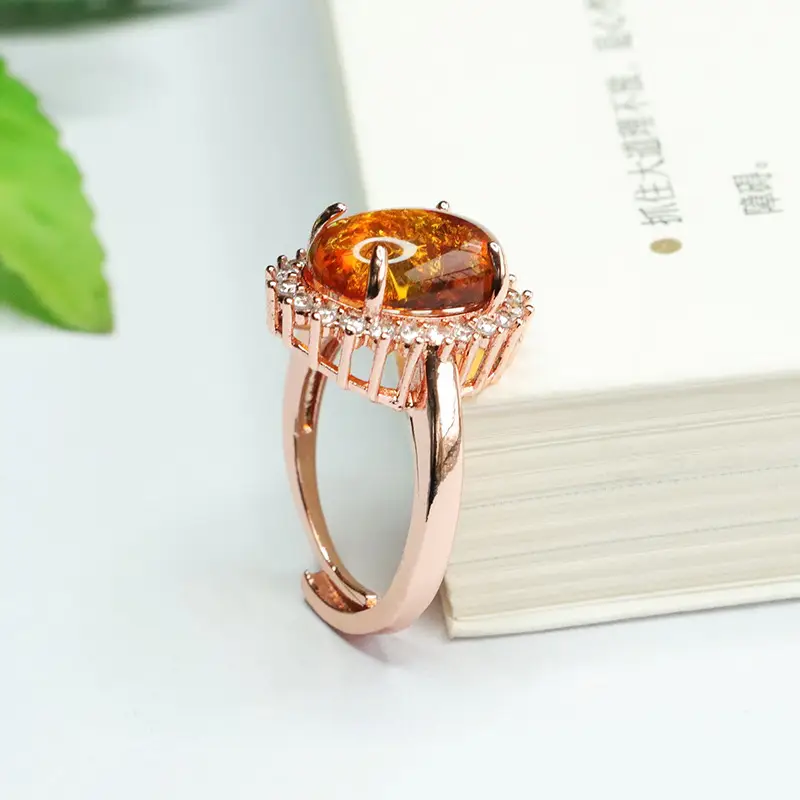 Aiyu Natural Amber Sunflower Ring Rose Gold - Image 5