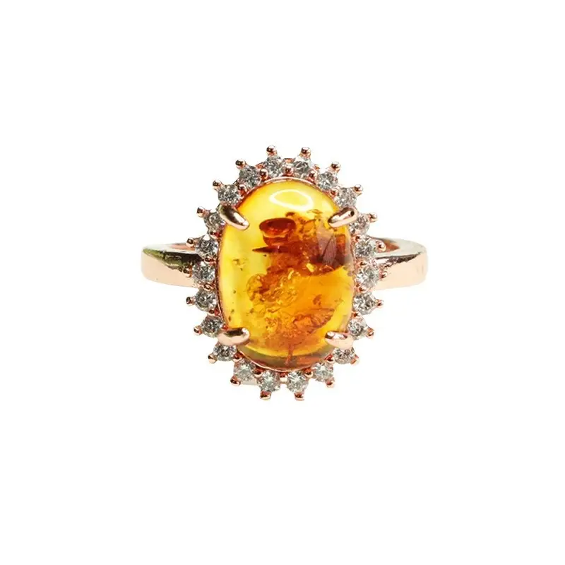Aiyu Natural Amber Sunflower Ring Rose Gold - Image 6