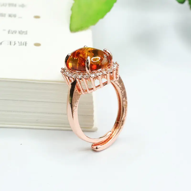 Aiyu Natural Amber Sunflower Ring Rose Gold — feature 10