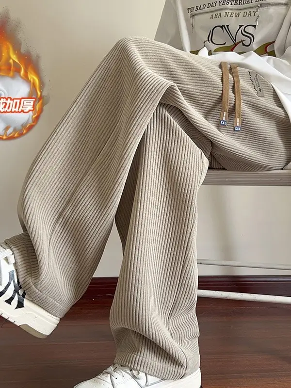 Khaki Fleece Lined Oversize Sweatpants for Boys Winter - Image 4